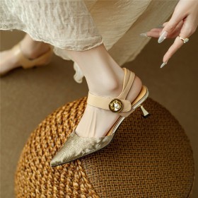 Bouton Habillé Sandales Élégant Business Casual Vernis Ceremonie Kitten Heel Talon 5 cm Cuir Satiné Cuir Bride Cheville