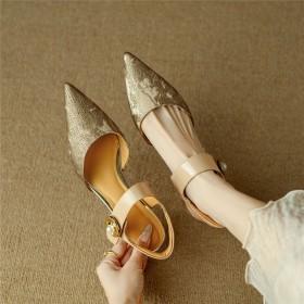 Bouton Habillé Sandales Élégant Business Casual Vernis Ceremonie Kitten Heel Talon 5 cm Cuir Satiné Cuir Bride Cheville