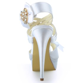 Bowknot Strappy Pearl Sandals Stiletto Wedding Shoes For Women Platform Heel White Sweet Heart Open Toe 13 cm High Heels