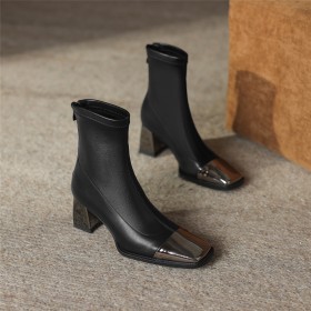 Chunky Heel Block Heel Sock 6 cm Heel Metallic Ankle Boots Elegant