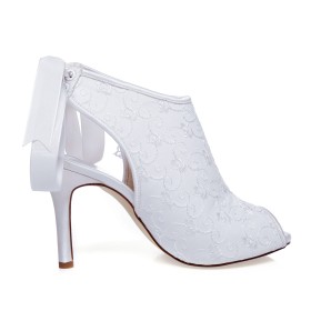 Stiletto Vintage Peeptoe Stiefeletten Geblümte Weiße Brautschuhe Festliche Schuhe 9 cm High Heels