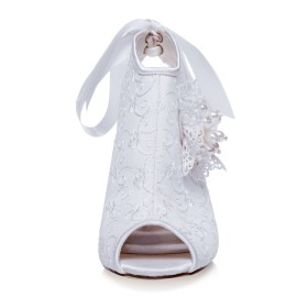 Stiletto Vintage Peeptoe Stiefeletten Geblümte Weiße Brautschuhe Festliche Schuhe 9 cm High Heels