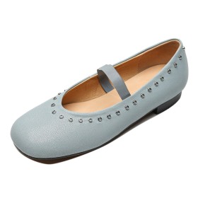 Mary Janes Comfortabele Met Enkelbandje Leren Lichtblauwe Studs Dames Schoenen Business Casual Klassiek