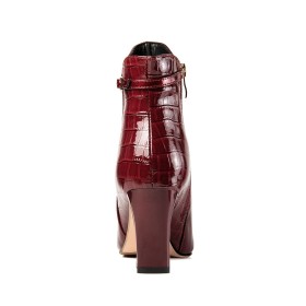 Dressy Shoes Fur Lined 3 inch High Heel Patent Leather Business Casual Ankle Boots Burgundy Leather Elegant Pointed Toe Chunky Heel Fashion