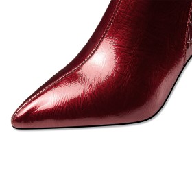 Dressy Shoes Fur Lined 3 inch High Heel Patent Leather Business Casual Ankle Boots Burgundy Leather Elegant Pointed Toe Chunky Heel Fashion