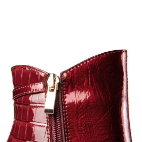 Dressy Shoes Fur Lined 3 inch High Heel Patent Leather Business Casual Ankle Boots Burgundy Leather Elegant Pointed Toe Chunky Heel Fashion