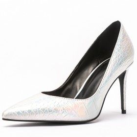 High Heel Mode Spitz Silber Schuhe Damen Stiletto Elegante Glitzernden Schlangenmuster Pumps Geprägt