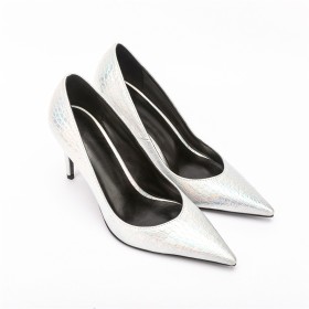 High Heel Mode Spitz Silber Schuhe Damen Stiletto Elegante Glitzernden Schlangenmuster Pumps Geprägt