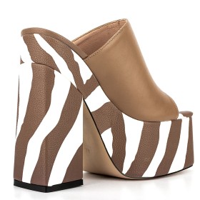 Blockfarben Sexy Braun Mit Blockabsatz Sandaletten Schlupfschuh Zebra Plateau Peeptoe Mit 15 cm High Heel