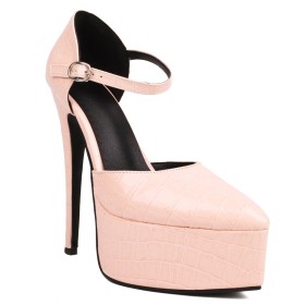 High Heel Fashion Pointed Toe Blush Pink Ankle Strap Elegant Sandals For Women Faux Leather