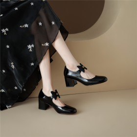 Lack Schuhe Damen Vintage High Tops Mit 6 cm Mittlerer Absatz Mit Blockabsatz Mit Schleife Klassisch