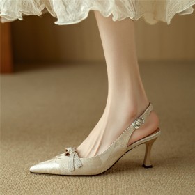 Satin Leather Shoes Going Out Footwear 7 cm Heel Pumps With Rhinestones Natural Leather Business Casual Stilettos Elegant Spring