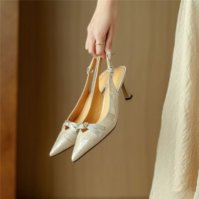 Satin Leather Shoes Going Out Footwear 7 cm Heel Pumps With Rhinestones Natural Leather Business Casual Stilettos Elegant Spring