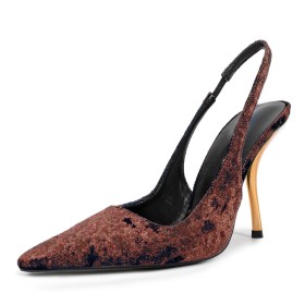 Scarpe Cerimonia In Velluto Marrone Scarpe Da Sera Decolte Moda Tacchi Alto Tacchi A Spillo
