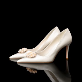 Evening Shoes Bridal Shoes 3 inch High Heel Stiletto White Formal Dress Shoes Satin Elegant