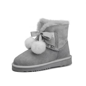 UGG Suede Fur Flat Shoes Ankle Boots Beautiful With Bow