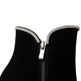 Black Dress Shoes Block Heel Pointed Toe High Heel Rhinestones Chunky Heel Beautiful Suede Ankle Boots For Women