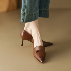 Elegante Retro Leder Spitz Stilettos 7 cm Mittlerer Absatz Schuhe Loafers
