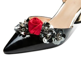A Talon 7 cm Fleur Chaussure De Soirée Elegante 2021 Talons Epais Noire Moderne Sandale Ete