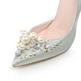 With Rhinestones Shoes Pumps Stilettos Elegant 12 cm High Heeled Satin Wedding Shoes For Women Gray