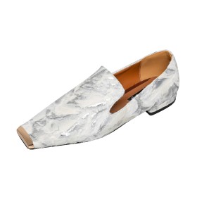White Sparkly Glitter Designer Slip On Shoes Gradient Square Toe