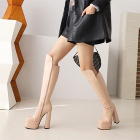 Riding Boot Faux Leather Patent Leather Chunky Heel Block Heel Knee High Boots For Women 15 cm High Heels Platform 2022