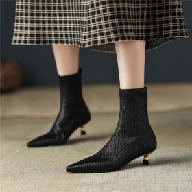 Faux Leather 2022 Booties Low Heel Stiletto Heels Elegant Dress Shoes Sock Boots Business Casual Fur Lined Kitten Heel