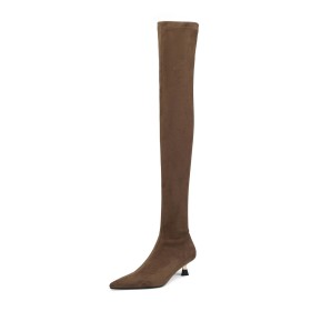 Sock Classic 2022 Stilettos 4 cm Low Heel Sexy Tall Boot Thigh High Boot For Women Suede Faux Leather Pointed Toe Going Out Shoes