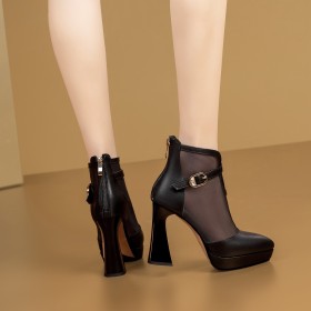 Casual Leather Elegant 10 cm High Heel Pointed Toe Block Heel Classic Chunky Heel Booties For Women