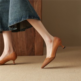 Naaldhakken Leer Bont Schoenen Dames Pumps Met Lage Hakken Comfortabele