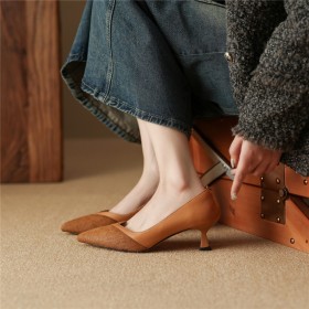 Naaldhakken Leer Bont Schoenen Dames Pumps Met Lage Hakken Comfortabele