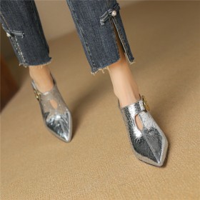 Dress Shoes Fashion Belt Buckle 3 inch High Heel Shooties Stiletto 2024 Leather Elegant Sparkly Metallic