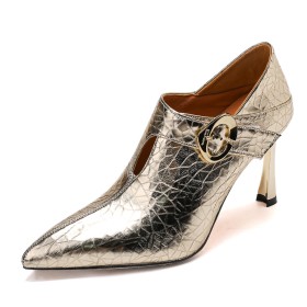 Abendschuhe Shooties Schuhe Damen Lack Mit Absatz Mit 8 cm Hohe Absatz Stiletto Metallic Gold Mode