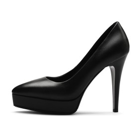Schuhe Genarbte Leder Mit 11 cm High Heel Stiletto Schwarze Elegante Spitz Pumps Klassisch