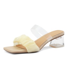 Satin Peeptoes Mode Schöne Riemchen Transparente Blockabsatz Sandaletten