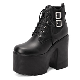 Laarsjes Plateau Mode Gesloten Neus Goth Veterschoenen 15 cm High Heel Combat Boots