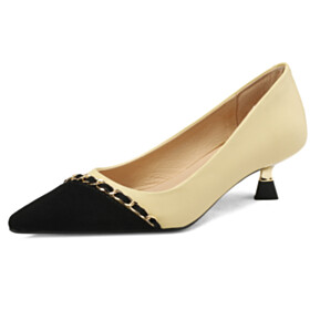 2 inch Low Heel Kitten Heel Suede Elegant Leather Pumps Stilettos Fashion Pointed Toe With Color Block With Chain