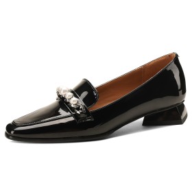 Moderne Cuir Confort Loafers Élégantes Talon Epais Chaussure A Talon 3 cm Bout Pointu Talons Carrés