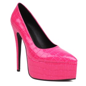 6 inch High Heel Classic Hot Pink Stilettos Office Shoes Business Casual Pointed Toe Crocodile Printed Platform Beautiful Faux Leather Pumps