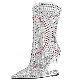 Steentjes Zilveren Enkellaarsjes Dames Met Studs Going Out 10 cm High Heel