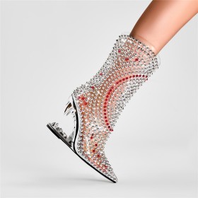 Fermeture Éclair Argenté Cloutés Transparente Bottines Talon Spécial Strass Talon Haut