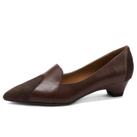Loafers 4 cm Niedriger Absatz Schuhe Damen Mit Blockabsatz Genarbte Leder Klassisch Bequeme