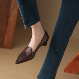 Comfort Slip On Shoes Grained Block Heel Thick Heel 4 cm Low Heel Classic