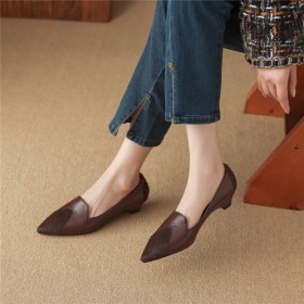 Loafers 4 cm Niedriger Absatz Schuhe Damen Mit Blockabsatz Genarbte Leder Klassisch Bequeme
