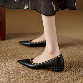 Pointed Toe Studded Comfort Block Heel Slip On Shoes Chunky Heel Classic 1 inch Low Heel
