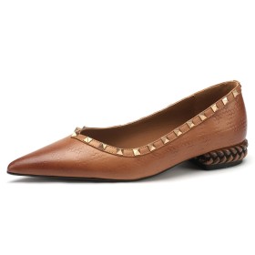 Borchie Tacco Largo Tacco Basso Comode Marrone Scarpe Donna Classici Mocassini Uscire