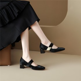 2024 Classic Chunky Elegant Velvet Going Out Shoes Block Heels Low Heel Business Casual With Ankle Strap Leather