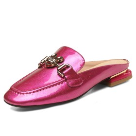 Lak Schoenen Dames Comfortabele Instappers Fuchsia Platte Ronde Neus Zomer Muiltjes