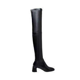 Zwarte Lange Laarzen Lage Hak Comfortabele Gevoerde Overknee Boots Sock Boots Going Out Met Blokhak Klassiek