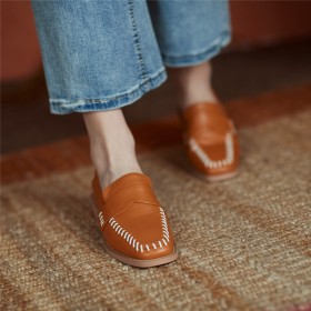 Lack Braun Flache Bequeme Loafers Damenschuhe Leder Moderne
